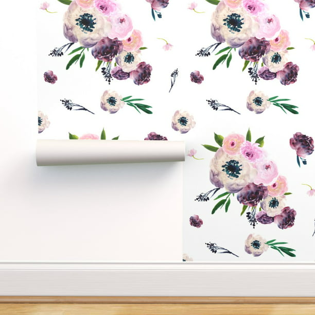 Peel-and-Stick Removable Wallpaper Watercolor Blush Pink Roses Floral Flowers 